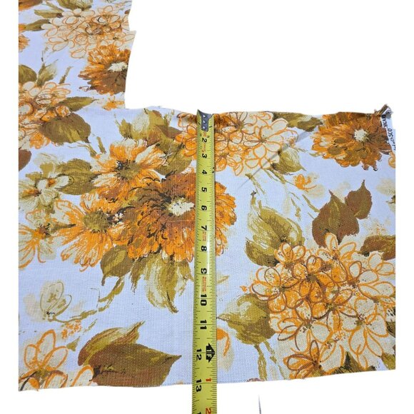 1970s Floral Fabric MCM Flowers Mod Orange Green VAT Upholstery 3 yards 54" VTG - Picture 9 of 11
